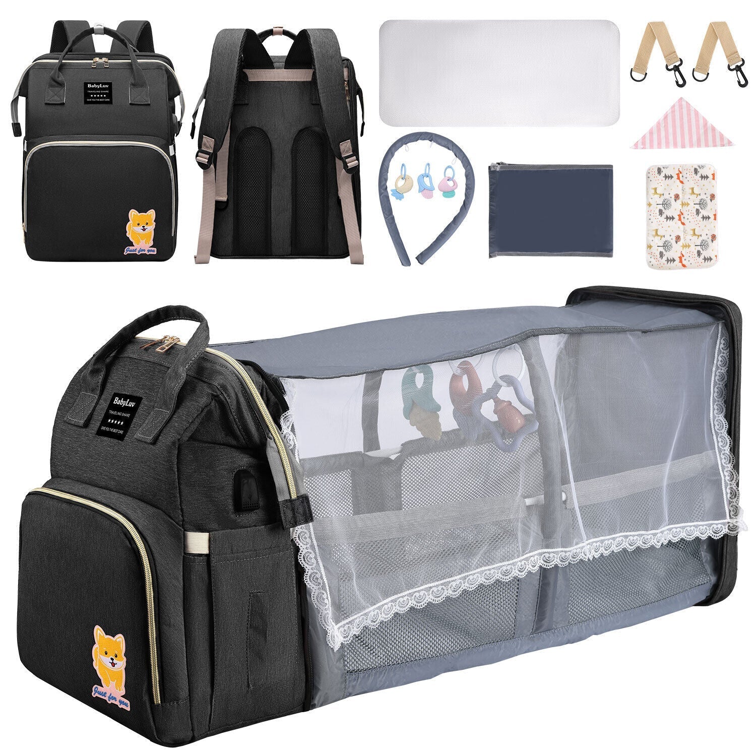 3-in-1 Baby Diaper Bag Backpack with Changing Station Portable Mommy Travel Bag 24Hr Smart